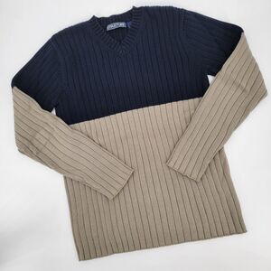 Structure Mens 100% Cotton Navy Blue & Beige Tight-Knit Long Sleeve Sweater S
